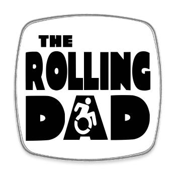 Le papa roulant en fauteuil roulant, papa # - Magnet carré - blanc - Devant