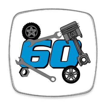 60.Geburtstag , Schrauber , Werkstatt , Auto (25) - Viereckiger Kühlschrankmagnet - Weiß - Vorne