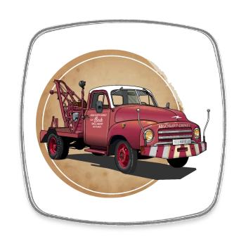 Abschleppwagen Oldtimer - Viereckiger Kühlschrankmagnet - Weiß - Vorne