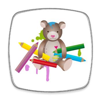 kreativer Bär mit kunterbunten Buntstifte - Viereckiger Kühlschrankmagnet - Weiß - Vorne
