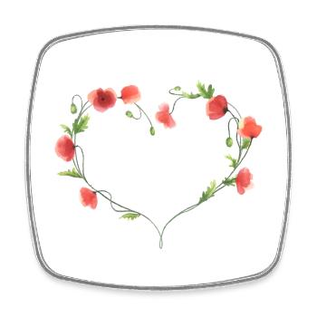Herz aus handgemalten roten Mohnblumen - Viereckiger Kühlschrankmagnet - Weiß - Vorne