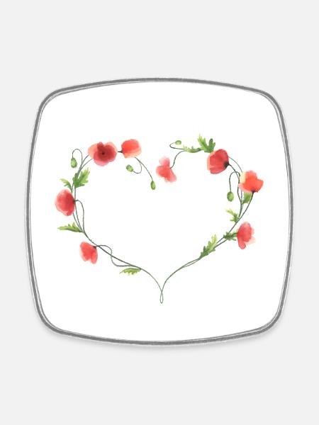 Poppy Heart - Square fridge magnet - white