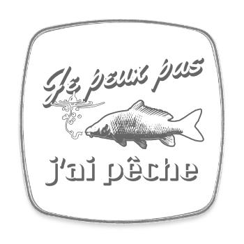 Je peux pas j'ai pêche à la carpe hameçon bouchon - Magnet carré - blanc - Devant