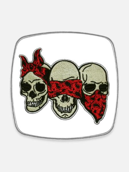 Three Skulls with Red Eye Mask / Three Skulls - Square fridge magnet - white