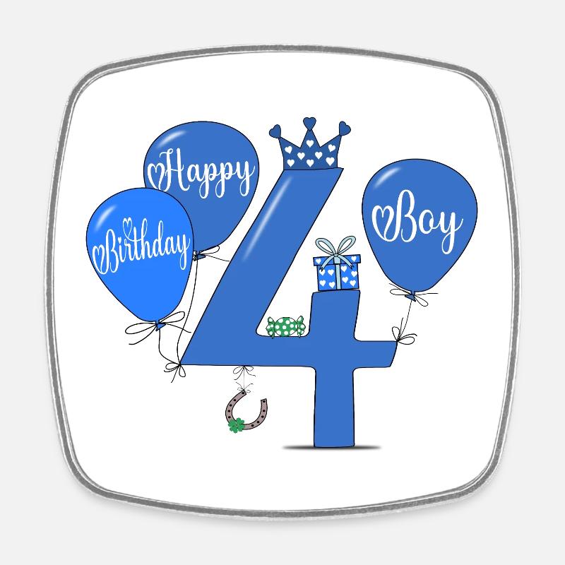 Joyeux anniversaire 4 garçon - Magnet carré - blanc