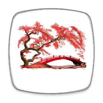 Japanischer Ahorn und Brücke Naturmotiv - Viereckiger Kühlschrankmagnet - Weiß - Vorne