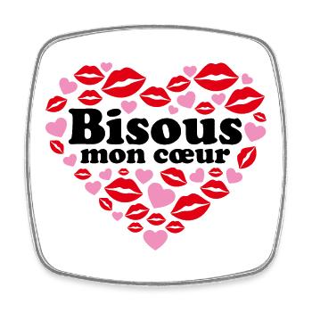 Bisous mon cœur Phrase romantique couple amoureux - Magnet carré - blanc - Devant