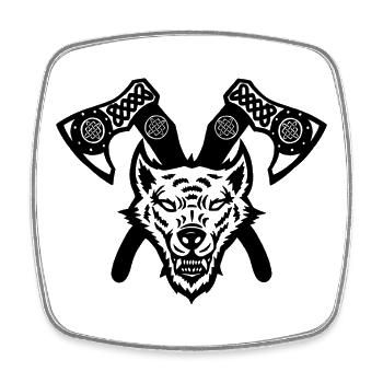 Black wolf and viking axes - Square fridge magnet - white - Front
