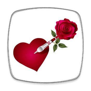 Dart Pfeil mit Rose und Herz als Zielscheibe - Viereckiger Kühlschrankmagnet - Weiß - Vorne
