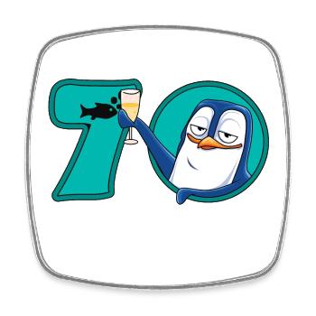 70 Years Anniversary Penguin - Square fridge magnet - white - Front