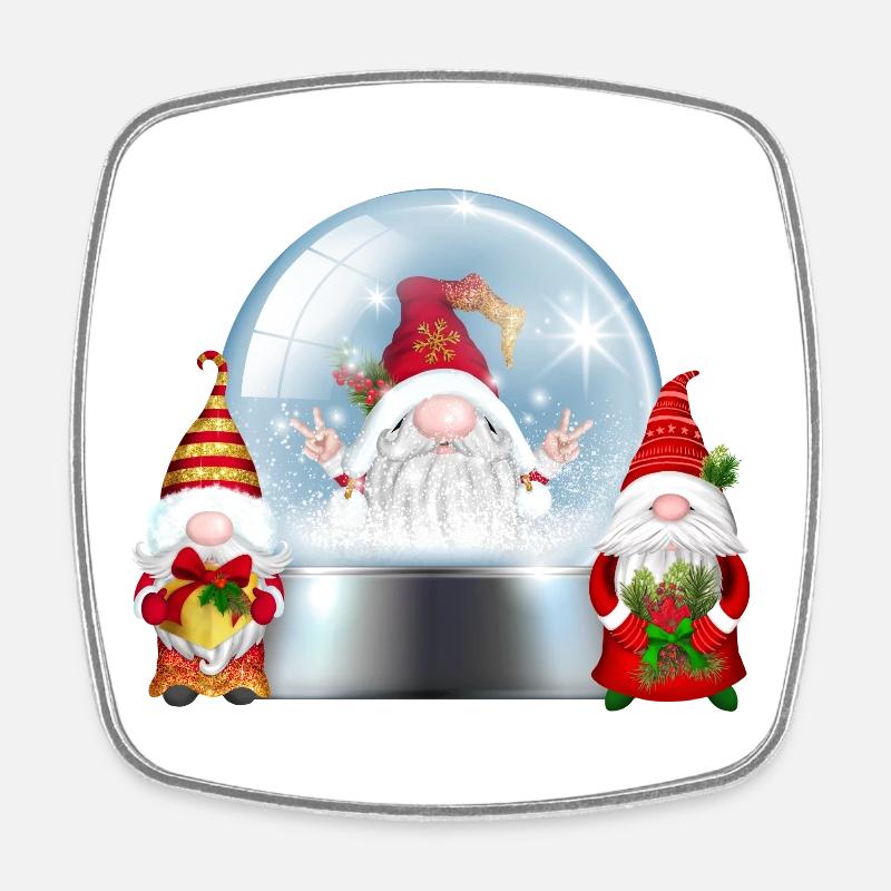 Snowglobe Santa Gnomes Cheer - Square fridge magnet - white