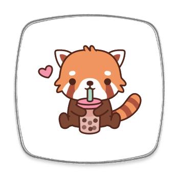 Cute Little Red Panda Loves Bubble Tea - Square fridge magnet - white - Front