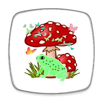 Cute Vintage Cottagecore Frog under Mushroom - Square fridge magnet - white - Front