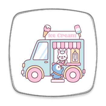 Camion de glaces, lapin mignon et pingouin - Magnet carré - blanc - Devant