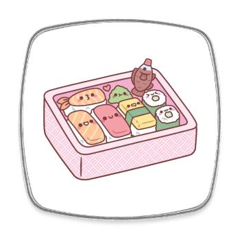 Kawaii Japanisches Bento Box Sushi - Viereckiger Kühlschrankmagnet - Weiß - Vorne