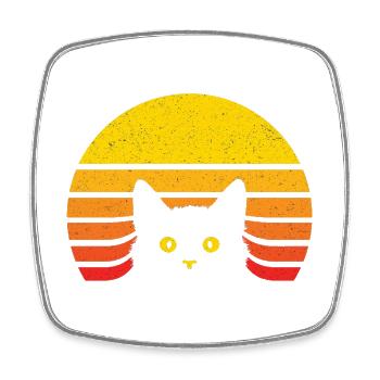 Cat silhouette in the retro sun - Square fridge magnet - white - Front