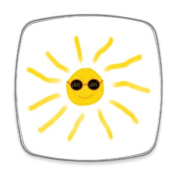 Soleil drôle avec des lunettes de soleil plage d’été - Magnet carré - blanc - Devant