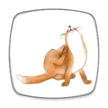 Scratching fox cute animal drawing - Square fridge magnet - white - Front