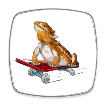 Bearded Dragon On A Skateboard - Square fridge magnet - white - Front
