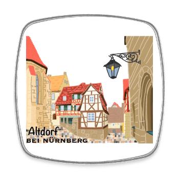 Altdorf near Nuremberg, old town, Bavaria, drawing - Square fridge magnet - white - Front