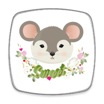 Enchanting cute mouse with delicate green in spring - Square fridge magnet - white - Front