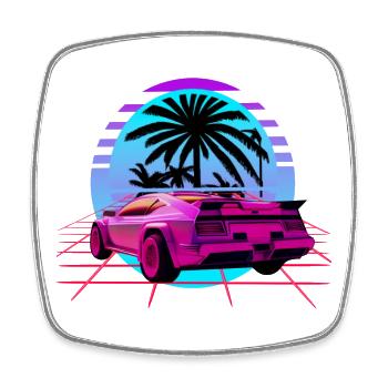 Retro Wave Sport Car Vaporwave Sunset - Square fridge magnet - white - Front