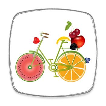 drôle de vélo vert fruité décoré - Magnet carré - blanc - Devant