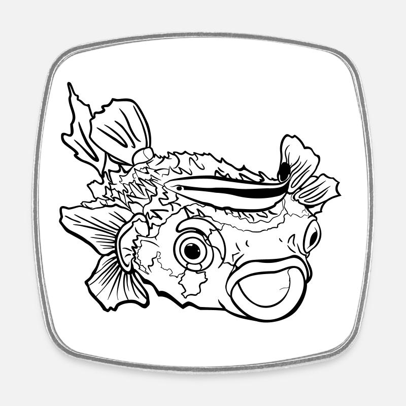 Kugelfisch Igelfisch und Putzerlippfisch Symbiose - Viereckiger Kühlschrankmagnet - Weiß