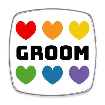 Rainbow Hearts Groom noir - Magnet carré - blanc - Devant