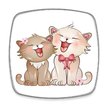 two cute singing cats children - Square fridge magnet - white - Front