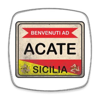 t-shirt Sicily t-shirt Acate Sicilian town - Square fridge magnet - white - Front