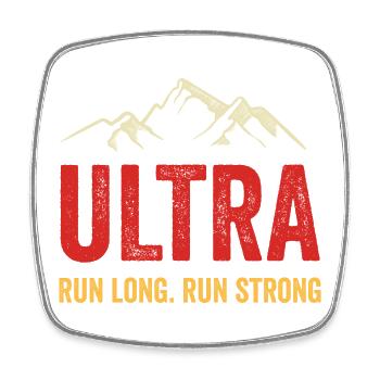 Ultra Running - Run Long. Courez fort. - Magnet carré - blanc - Devant