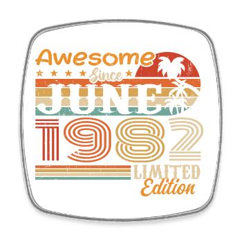 June 1982 Retro Vintage June 1982 birthday - Square fridge magnet - white - Front