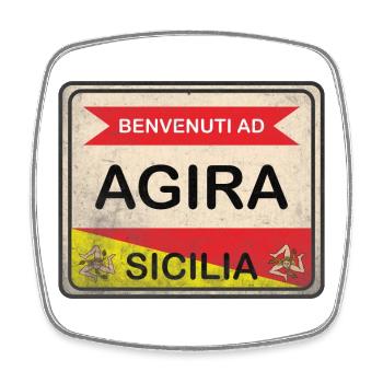 Sicily t-shirt Agira t-shirt welcome sign - Square fridge magnet - white - Front