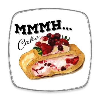 Mmmh Cake Cake Vintage Watercolor Strawberry Roller Shutter - Square fridge magnet - white - Front
