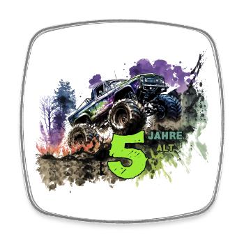 Monstertruck 5. Geburtstag Geburtstagskind - Viereckiger Kühlschrankmagnet - Weiß - Vorne