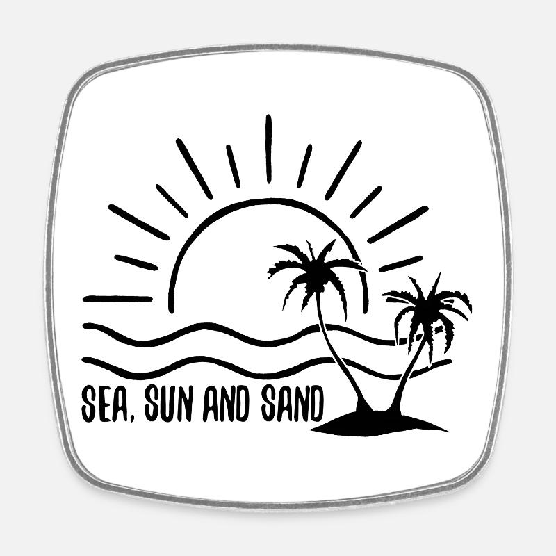 Mer, soleil et sable (noir) - Magnet carré - blanc