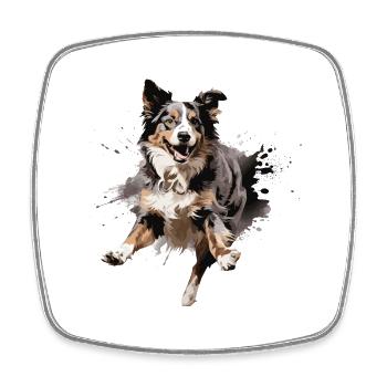 Australian Shepherd im Sprung Design - Viereckiger Kühlschrankmagnet - Weiß - Vorne