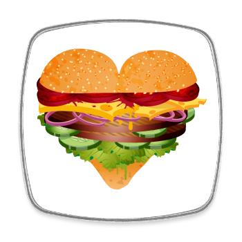 Petit pain à hamburger farci en variation de forme de cœur - Magnet carré - blanc - Devant
