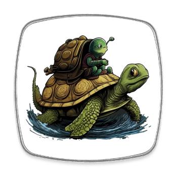 Small green snail can be seen by turtle m - Square fridge magnet - white - Front