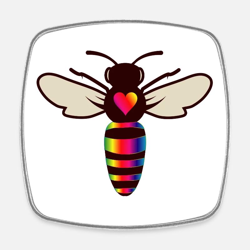 stylized bee in colorful look and bee heart - Square fridge magnet - white