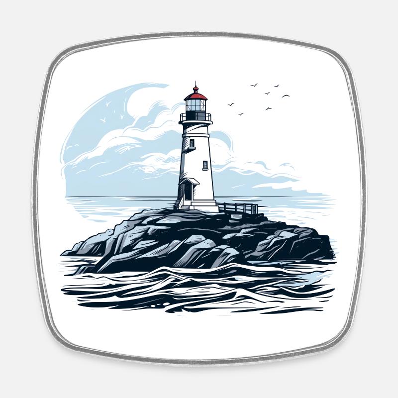 Lighthouse on rocks in the sea - Square fridge magnet - white