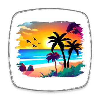Summer Sunset Beach Watercolor - Square fridge magnet - white - Front