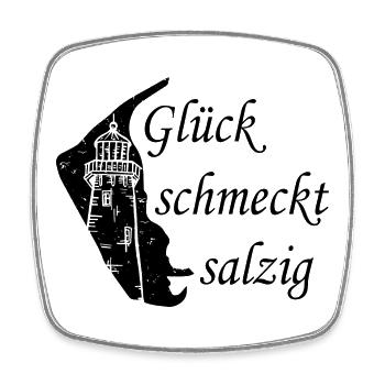 Glück schmeckt salzig – Amrum Nordsee Insel Design - Viereckiger Kühlschrankmagnet - Weiß - Vorne