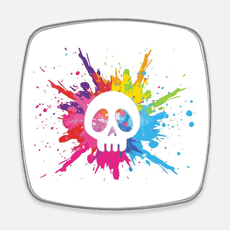 Crâne blanc et explosion multicolore - Magnet carré - blanc
