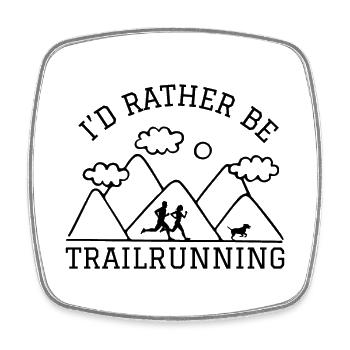Id rather be Trail Running Mountains Runner with Dog - Square fridge magnet - white - Front