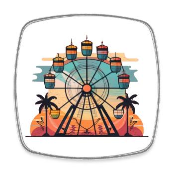 Ambiance de voyage de la grande roue au coucher du soleil - Magnet carré - blanc - Devant