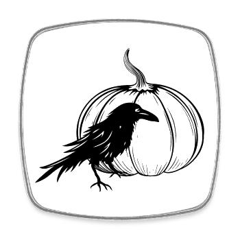 Rabe mit Halloween Kürbis im Herbst - Viereckiger Kühlschrankmagnet - Weiß - Vorne