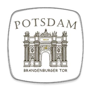 Potsdam, Brandenburg Gate, Germany Drawing - Square fridge magnet - white - Front