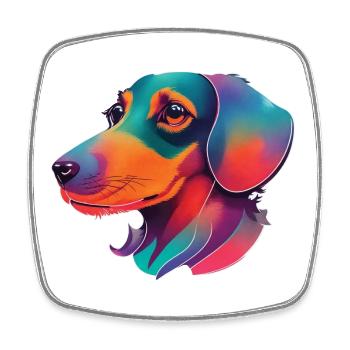 Farbenfrohes Dackel Hunde Kunstwerk - Viereckiger Kühlschrankmagnet - Weiß - Vorne